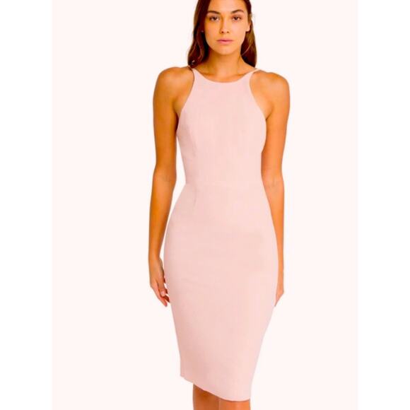 Black Halo Montero bodycon cocktail Sheath Dress in Bellini (Light Pink) size 12 - Picture 1 of 11